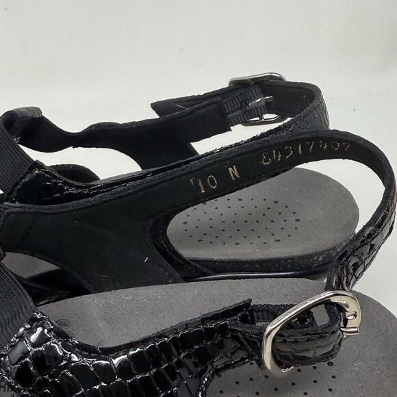 SAS Allegro Sandals Womens 10 N Narrow Black Leather Croc Print Pump Strappy - Picture 12 of 15